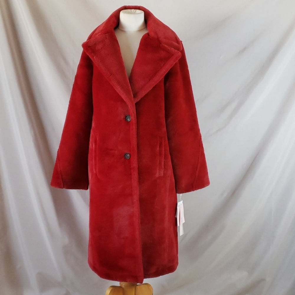 New AVEC LES FILLES Faux Fur Red Coat